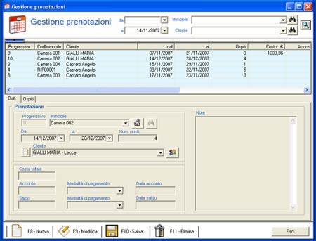 software gestione prenotazioni immobili - scheda software relativa alla gestione prenotazioni